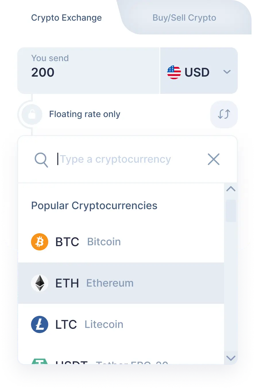 Choose the fiat-to-crypto pair