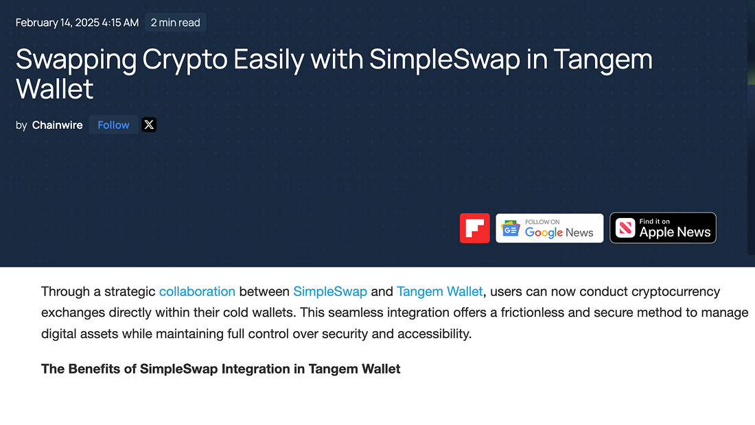 Swapping Crypto Easily with SimpleSwap in Tangem Wallet